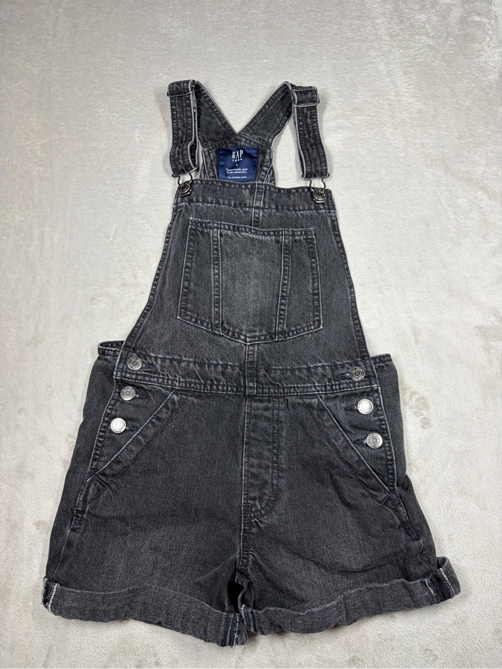 Gap Teen 100% Cotton Faded Black Shortalls Overall Shorts Size Large